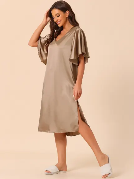 cheibear - Flare Bell Sleeve Satin Nightgown