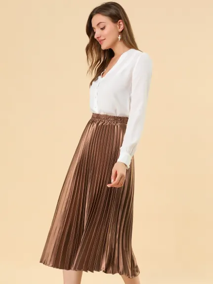 Allegra K - Elastic Waist Accordion Pleated Midi Skirt