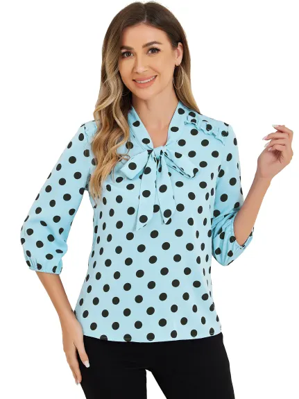 Allegra K- Polka Dots Ruffle Shoulder Bow Tie Neck Blouse