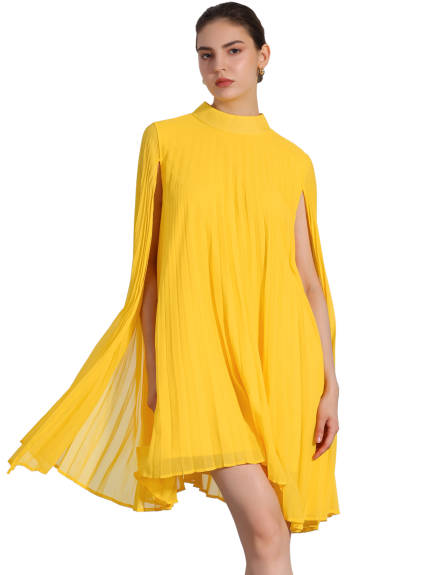 Allegra K - Chiffon Cloak Sleeve Pleated Cape Dress