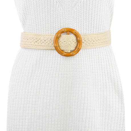 Allegra K- Round Buckle Woven Belt Boho Vintage Style