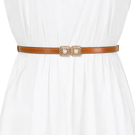 Allegra K- Retro Skinny Interlock Buckle Thin Waist Belt