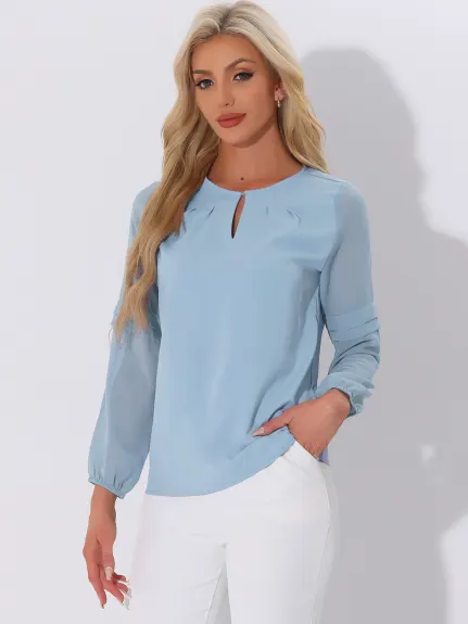 Allegra K- Long Sleeve Keyhole Neck Blouse Tops