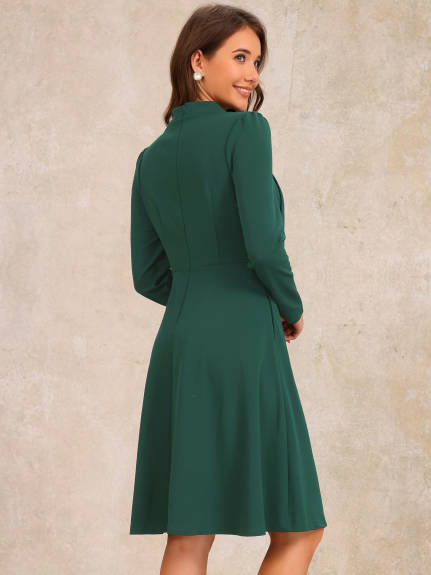 Allegra K - Tie Mock Neck Long Sleeve Midi Dress