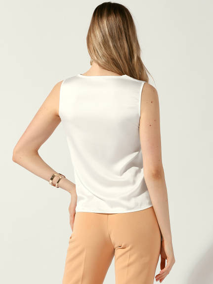 Allegra K- Blouse Décontractée Sans Manches à Col en V en Satin