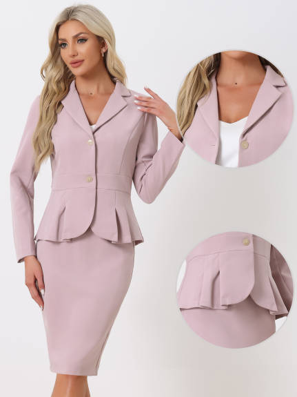 Allegra K- Suit Set-2 Pieces Peplum Blazer and Pencil Skirt