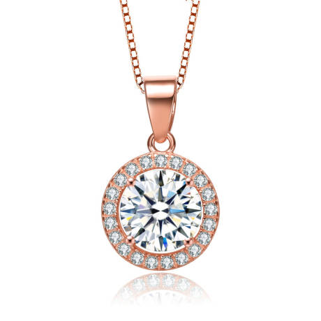 Genevive Sterling Silver 18k Rose Gold Plated Round Cut Cubic Zirconia Pendant Necklace