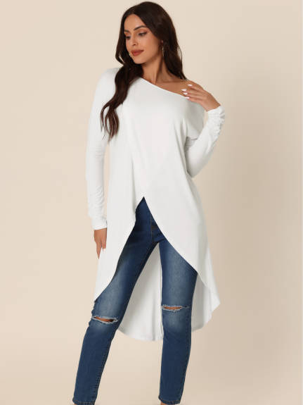 Allegra K- One Shoulder High Low Asymmetrical Irregular Hem Top