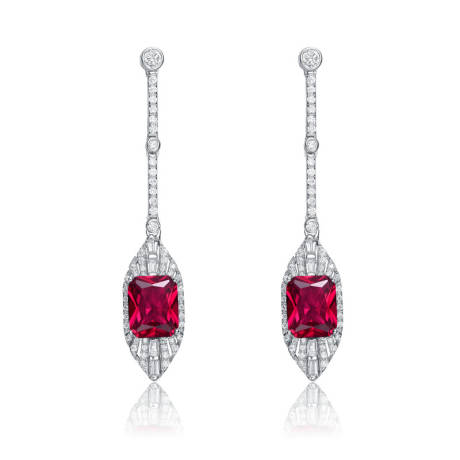 Genevive Sterling Silver White Gold Plated with Colored Cubic Zirconia Dangle Earrings