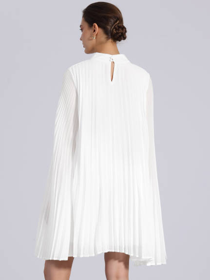 Allegra K - Chiffon Cloak Sleeve Pleated Cape Dress