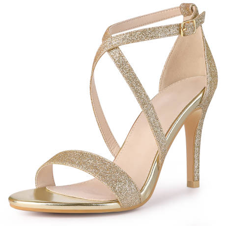 Allegra K- Glitter Crisscross Strap Stiletto Heels Sandals