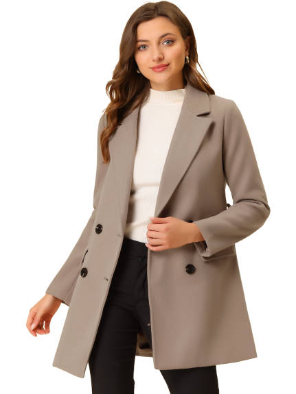 Allegra K- Double Breasted Belted Pocket Trench Coat