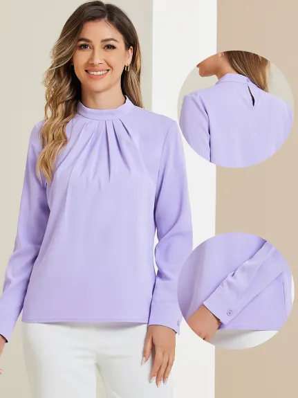 Allegra K - Dressy Stand Collar Long Sleeve Blouse