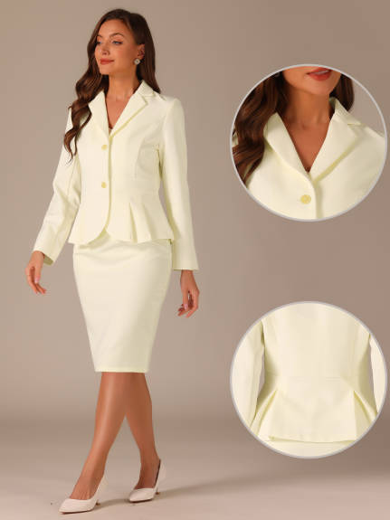 Allegra K- Suit Set-2 Pieces Peplum Blazer and Pencil Skirt