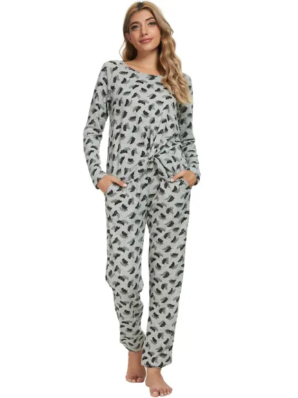 cheibear - Lounge Long Sleeve Nightwear with Pockets