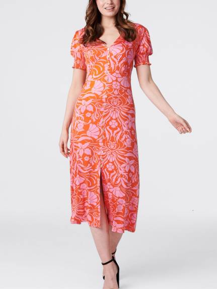 Paula Robe Moulante Imprimé Floral Orange