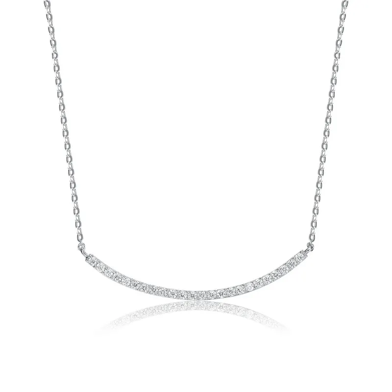 Genevive Sterling Silver with Clear Cubic Zirconia Curved Necklace