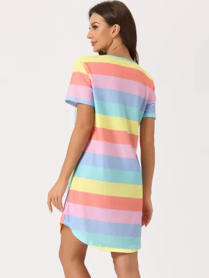 Cheibear - Colorful Striped Short Sleeve Nightshirt