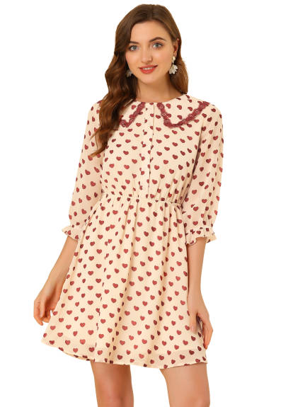 Allegra K- Stars Dots Print Ruffled 3/4 Sleeve Dress