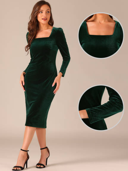 Allegra K - Mermaid Velvet Long Sleeve Bodycon Dress