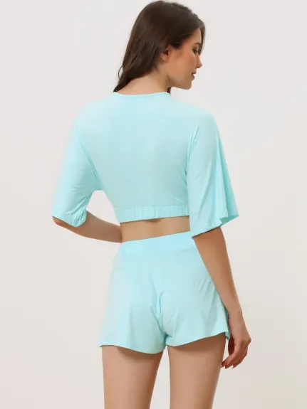 cheibear - Ensemble chemise courte et short à col en V