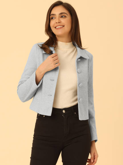 Allegra K- Single Breasted Point Collar Short Coat with Pockets