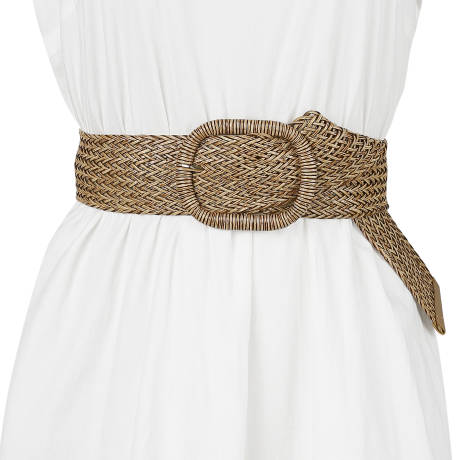 Allegra K- Wide Waist Braided Woven Belts Chunky Buckle