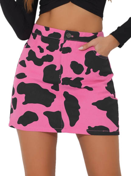 Allegra K- Cow Print High Waist Mini Skirt