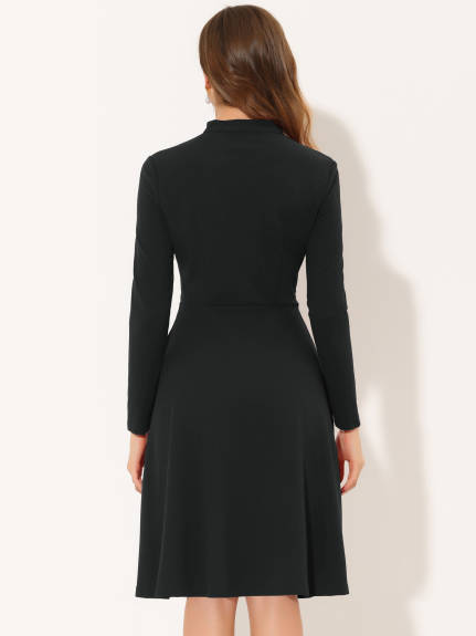 Allegra K- Tie Neck Knit Long Sleeve Midi Sheath Dress