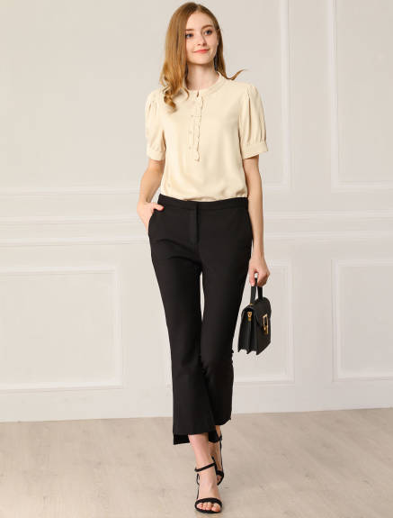 Allegra K - Puff Sleeve Chiffon Half Placket Top