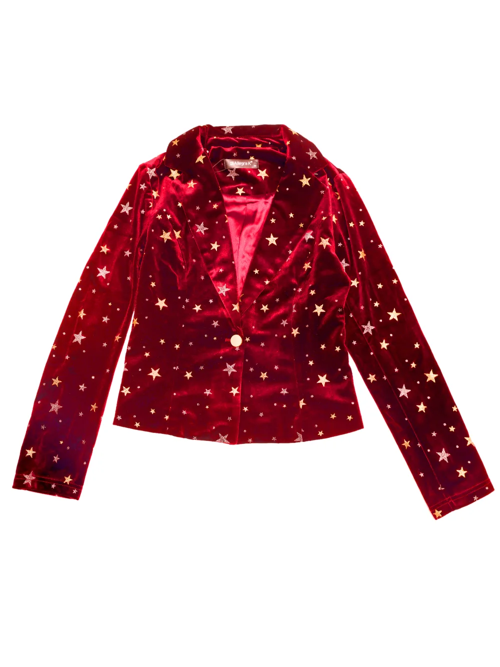 Allegra K- 1 Button Velvet Blazer Lapel Crop Suit Jacket