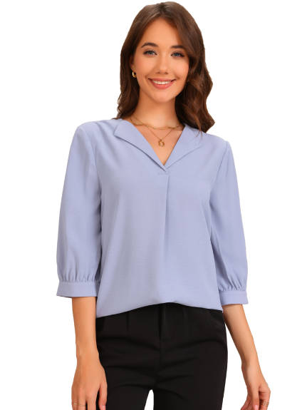 Allegra K - 3/4 Sleeve Ruched V Neck Blouse