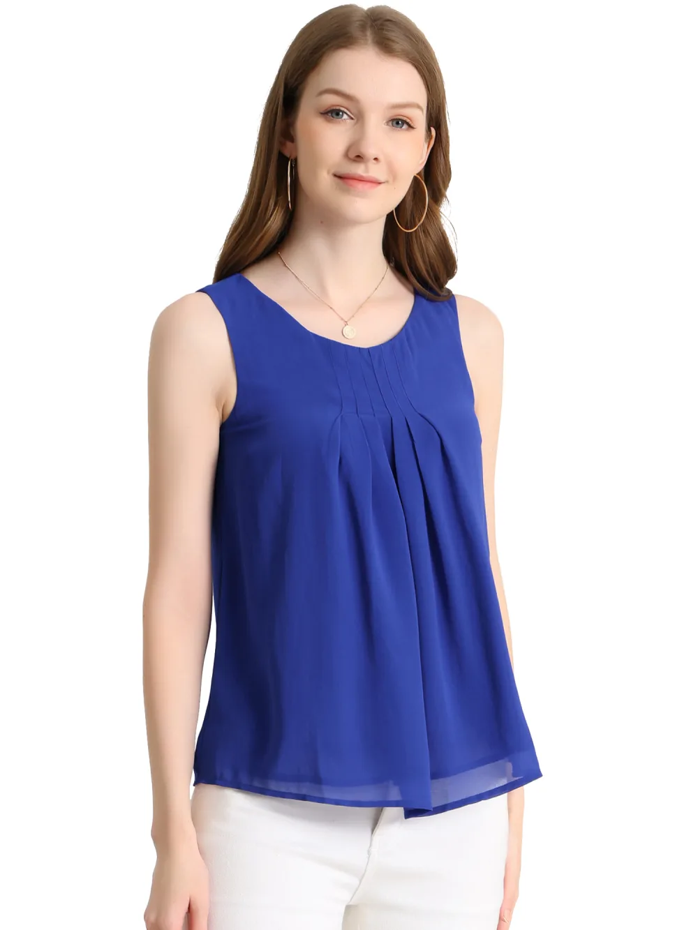 Allegra K - Pleated Front Sleeveless Chiffon Tank Top