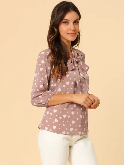 Allegra K- Blouse à pois à volants sur les épaules avec poignets élastiques et nœud papillon au cou