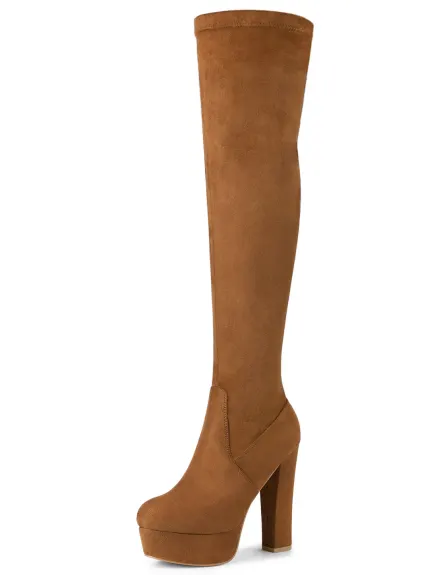 Allegra K - Platform Block Heel Over Knee High Boots