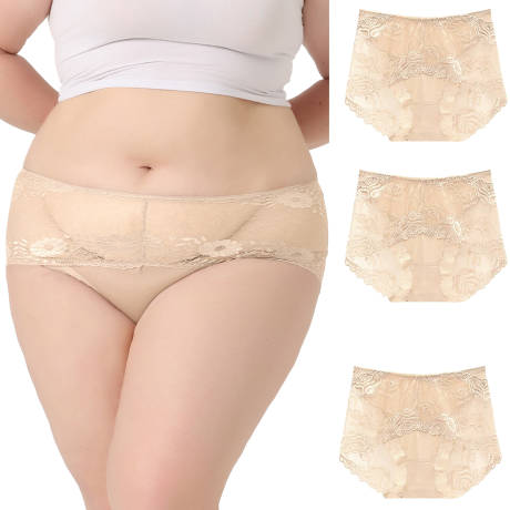 Allegra K- Floral Lace Mid-Waist Panty 3-Pack Brief