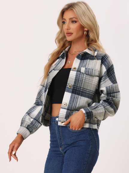 Allegra K- Cropped Waffle Knit Shacket Jacket