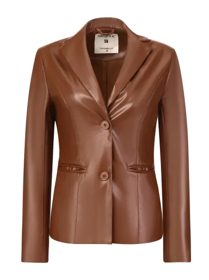 Allegra K - Faux Leather Slim Fit Lapel Jacket