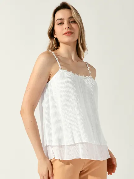 Allegra K - Double-Layer Pleated Ruffle Spaghetti Strap Top