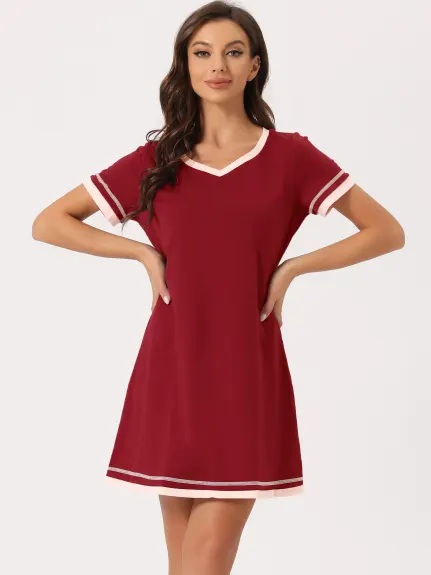 cheibear - Contrast Color V Neck Summer Nightshirt