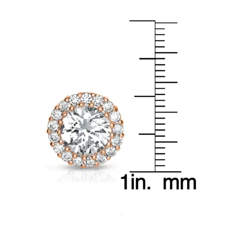 Genevive Sterling Silver with Colored Cubic Zirconia Round Halo Stud Earrings