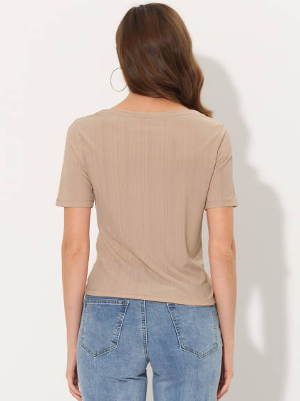 Allegra K - Short Sleeve Twist Knot T-Shirt