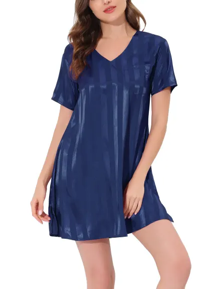 cheibear - Striped Satin Summer Nightshirt 2-Pack, Blue