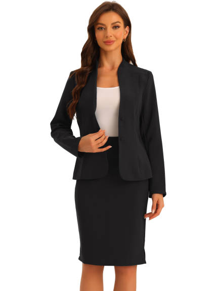 Allegra K - Collarless Blazer and Pencil Skirt Suit