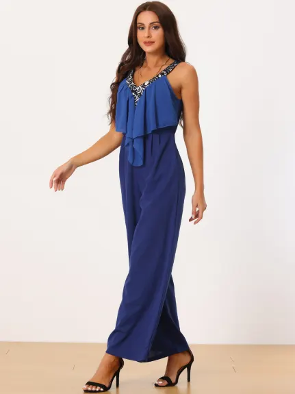 Allegra K - Summer Sleeveless V Neck Ruffle Jumpsuit