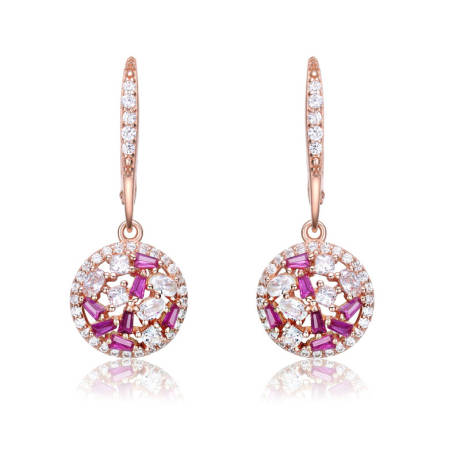 Genevive Sterling Silver with Baguette, Oval and Round Cubic Zirconia Round Leverback Earrings