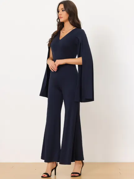 Allegra K - Slit Long Sleeve Wide Leg Jumpsuit