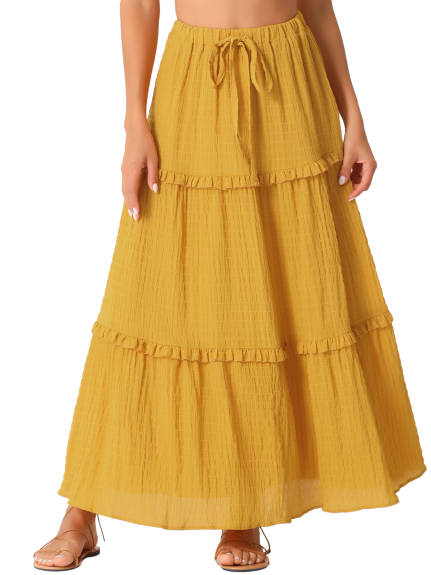 Allegra K - High Waist Tiered Boho Maxi Skirt