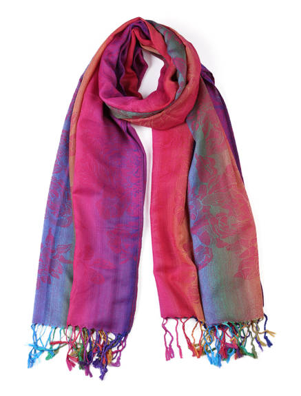 Allegra K- Tassel Wrap Floral Gradient Color Scarf