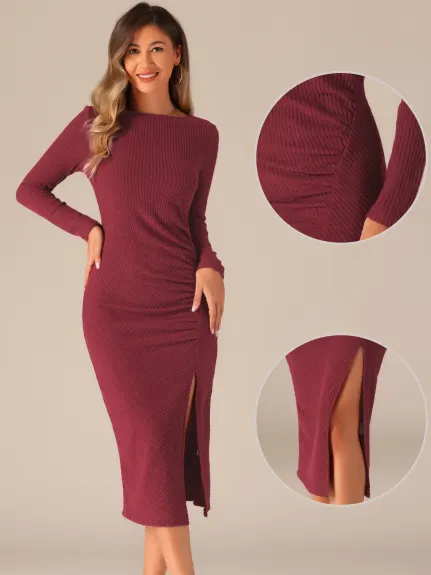 Allegra K - Fall Bodycon Long Sleeve Midi Dress